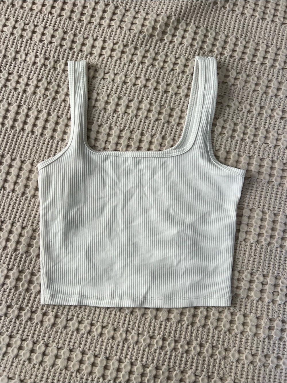 Hollister Ribbed Square-Neck Crop Tank Top - White